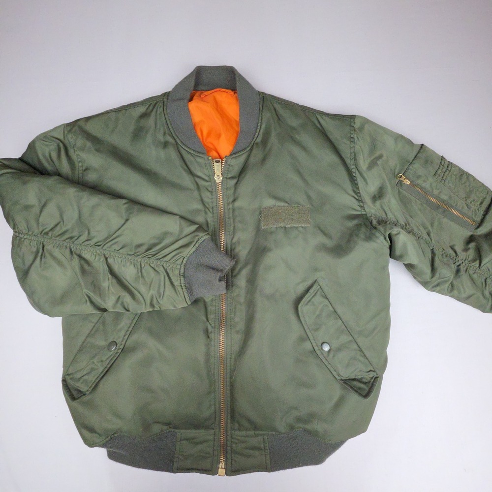 VTG MA-1 Flight Bomber Jacket Mens Large Green Reversible Orange USAF MA1 Pilot